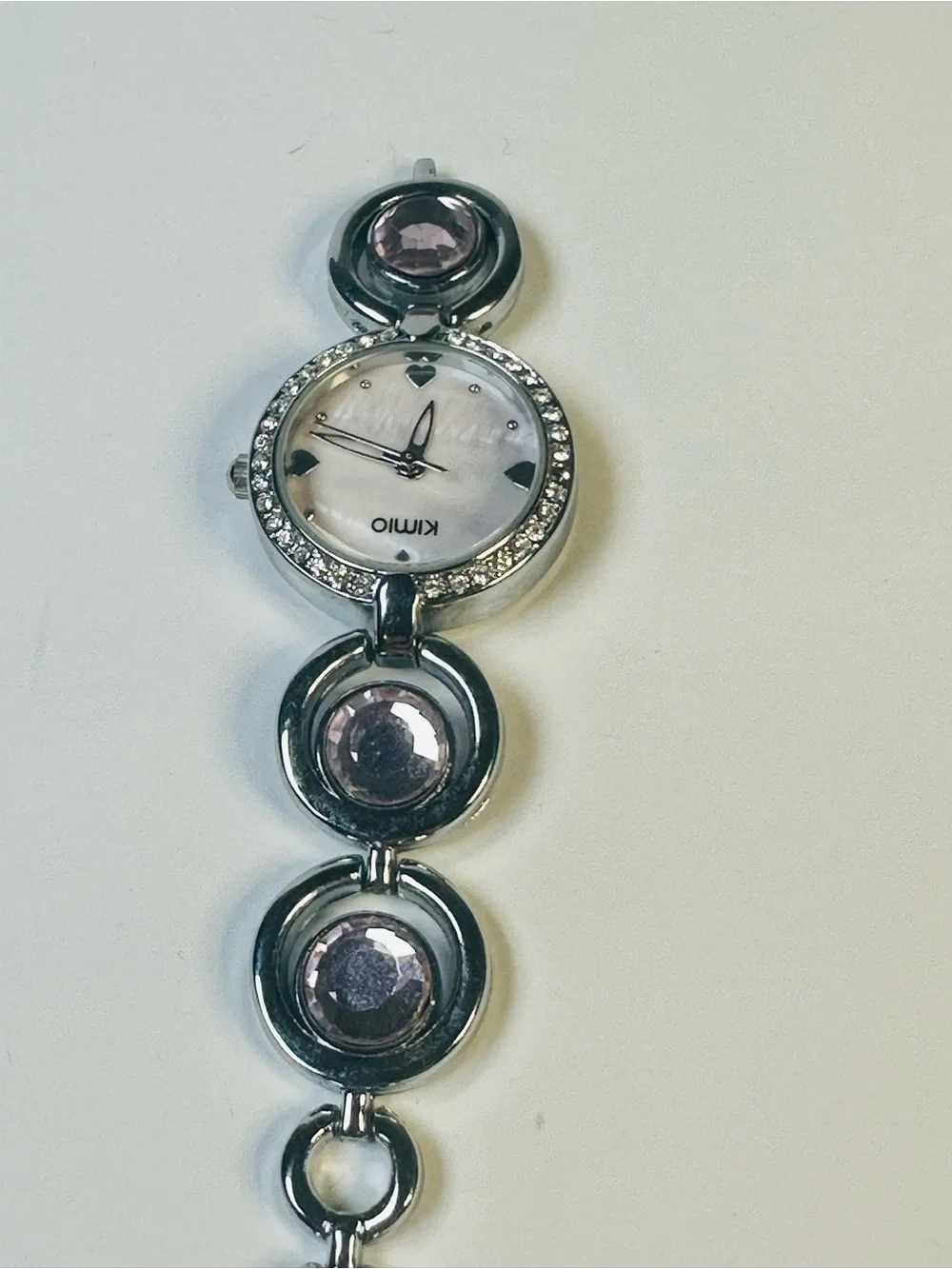 Silver Bracelet Watch with Pink Crystal Accents